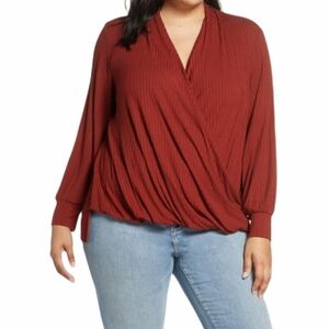 NWT Single Thread Ribbed Wrap-front Top In‎ Fried B